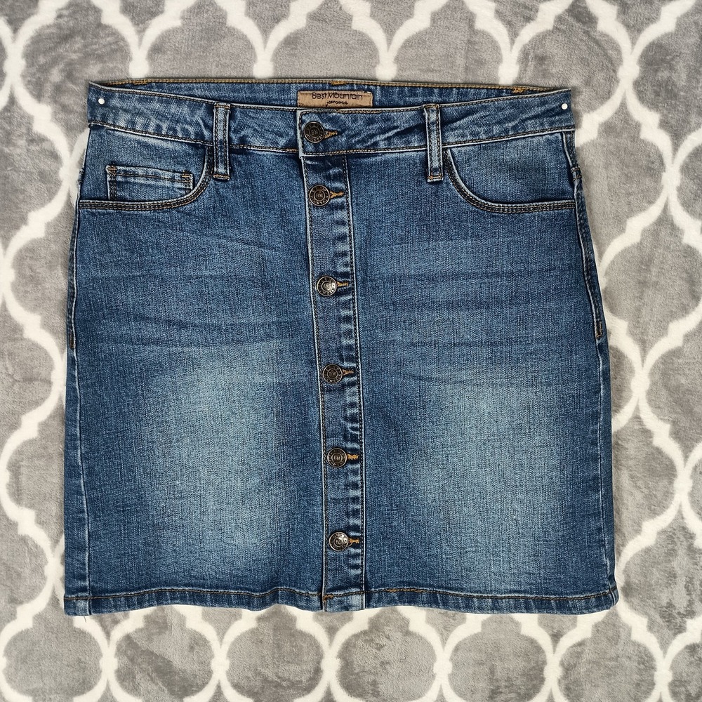 Best Mountain Denim Skirt Women Size 36 Blue Button Front Mini Jean Skirt Casual